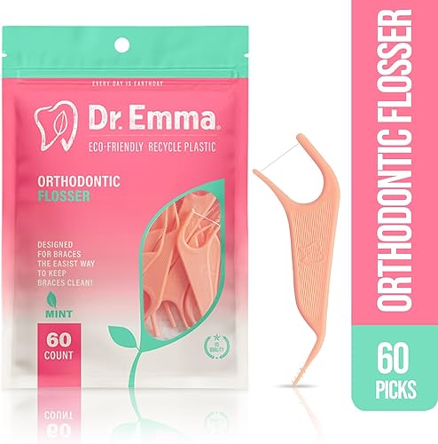 Miniatura 7 de Dr. Emma Hilo dental de ortodoncia para aparatos ortopédicos, púas de hilo dental Ortho, sabor a menta, 60 unidadesbolsa (gris, paquete de 2)