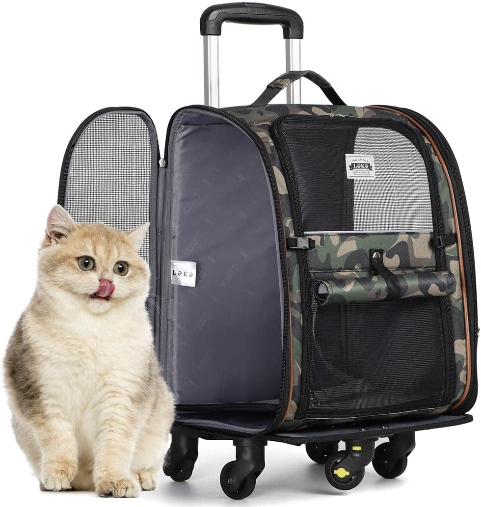 Lekebobor Wheeled Pet Carrier Backpack Rolling Pet Backpack Carrier for