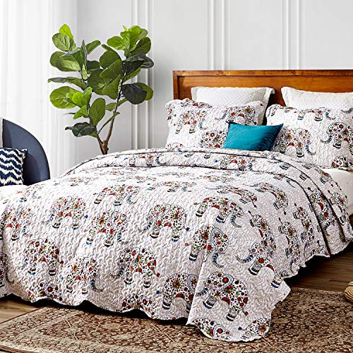 Hansleep Quilt Set With Modern Elephant Style Stitching Pattern, Comforter Bedding Cover Lightweight Bedspread Bed Decor Coverlet Set For All Season (Elephant, Full/Queen) #TOP5
