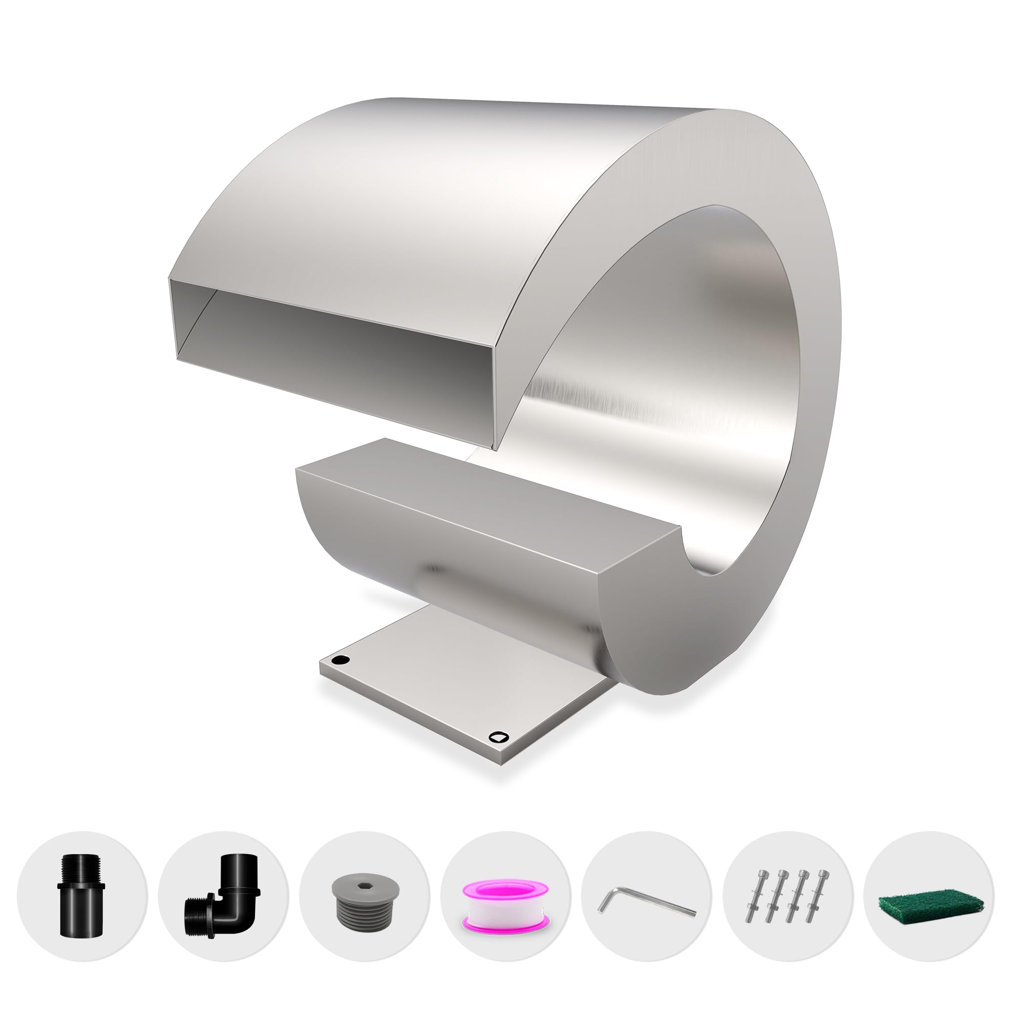 Fuente de piscina de acero inoxidable curvada, LONGRUNNEW con accesorios y cascadas de estanque J, kit para jardín, patio o piscina, 34,5 cm de altura