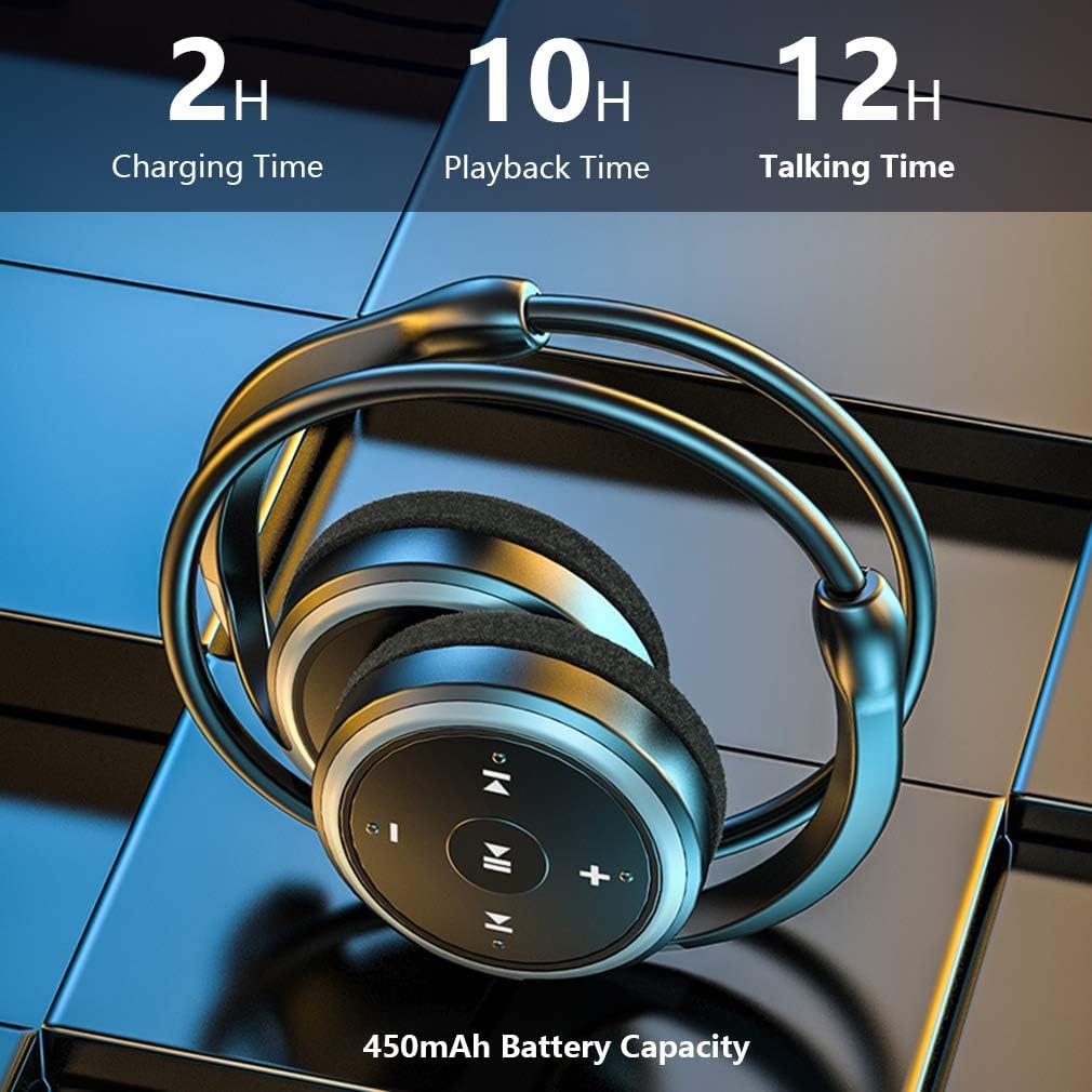 Bezprzewodowe Słuchawki Sportowe Bluetooth, Składane Lekkie Słuchawki Z Dźwiękiem Stereo Hifi, Obsługa Karty Pamięci, Wygodny Nauszny Zestaw Słuchawkowy Do Biegania Na Row, Blue