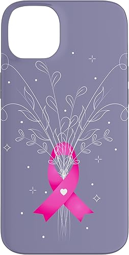 iPhone 14 Plus Rosa Concientización del Cáncer de Mama Cinta Flores Estuche Púrpura