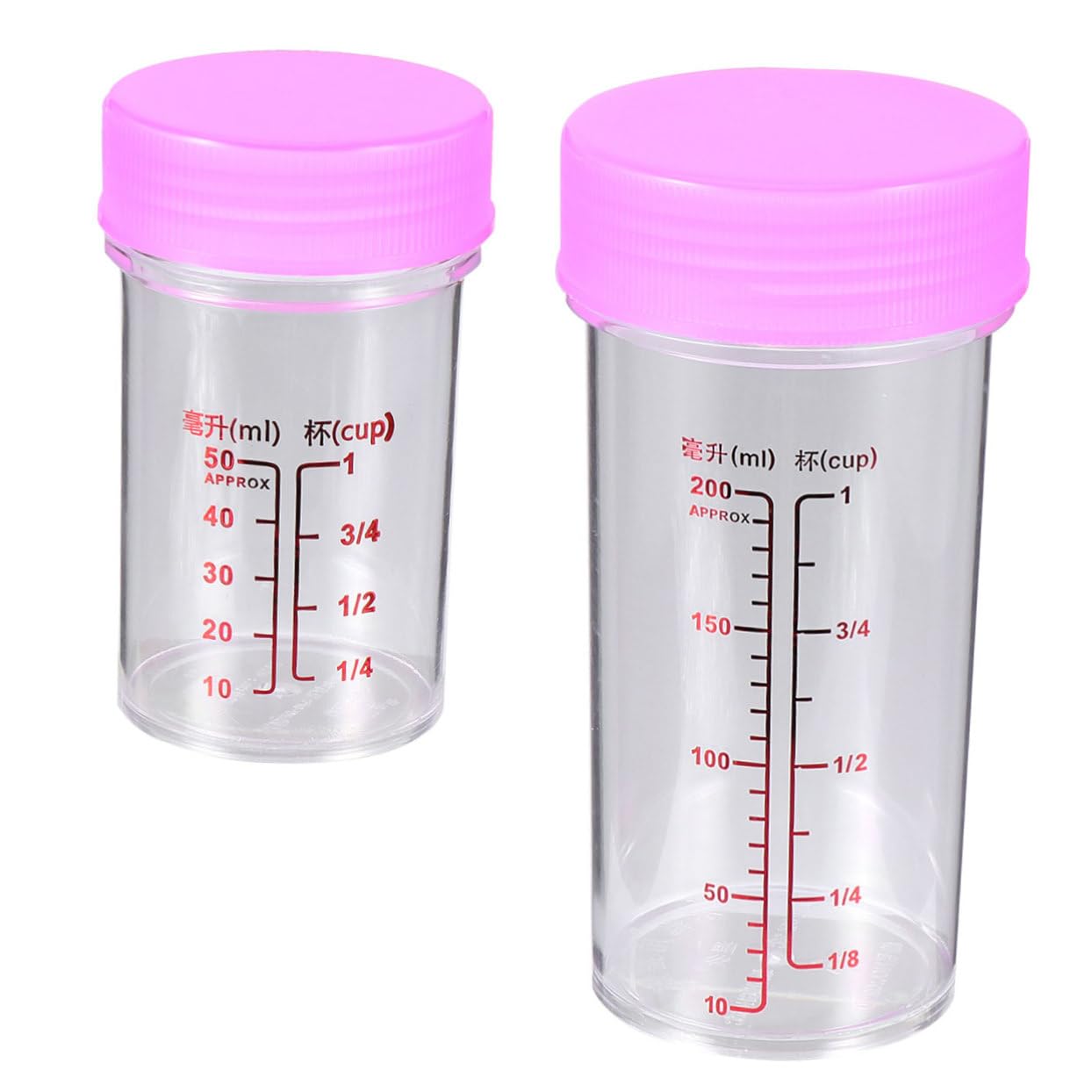 CONGARTENO 2 Set Pp Measuring Cups Test Tubes Laboratory Tube Liquid Measuring Cup Lab Tube Graduated Marks Bottle Lab Sample Tube Chemistry Test Tube Clear Sample Vials Red re-usable