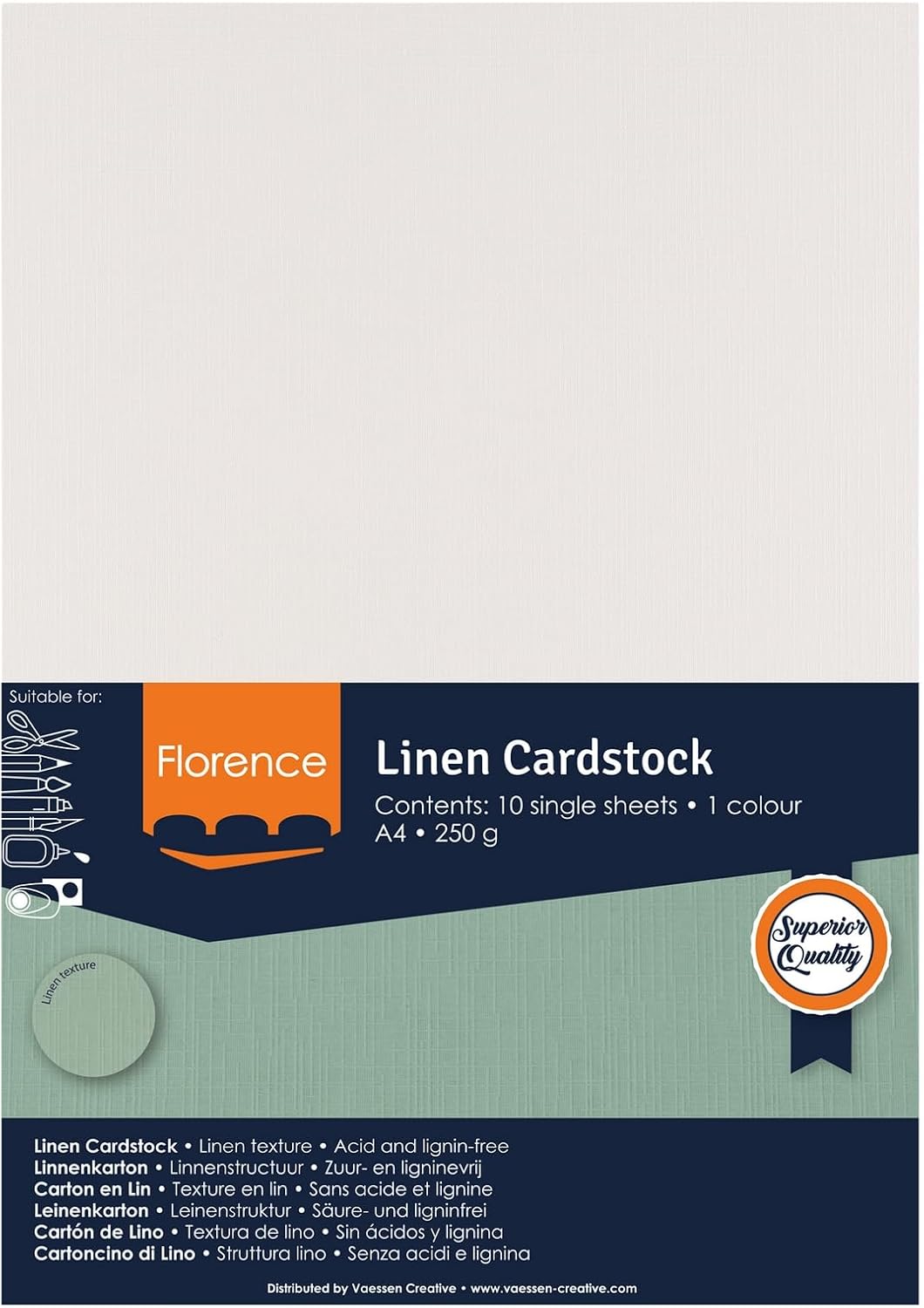 Florence Linen Cardstock Off-White 250 g - Coloured Paper A4 - Card Making - Scrapbooking Supplies - Heavyweight, Tear-Resistant - Create Elegant Invitations, Gift Boxes and Art Projects