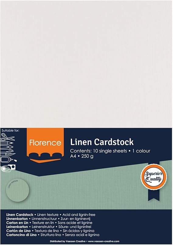 Florence Linen Cardstock A4 Off-White - 10 Sheets of 250 GSM Coloured Paper - Card Making Supplies for Scrapbooking and Other Crafts