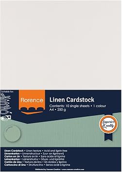 Florence Linen Cardstock A4 Off-White - 10 Sheets of 250 GSM Coloured Paper - Card Making Supplies for Scrapbooking and Other Crafts