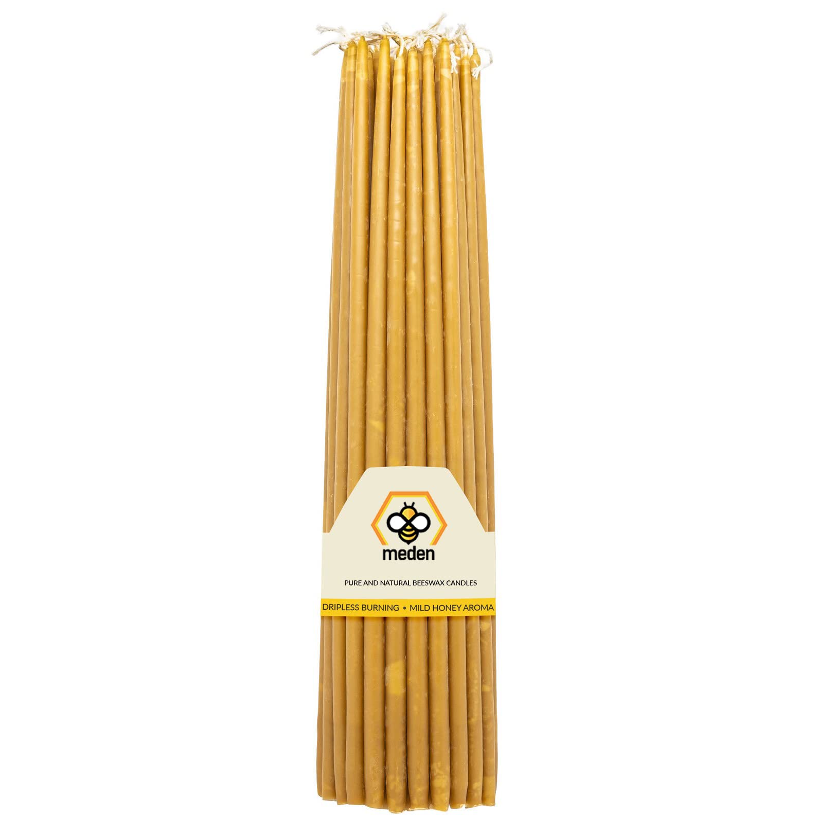 Meden Orthodox Church Greek Beeswax Natural Candles - Height 27cm - Taper Candles - Pure Beeswax Handmade (50 Candles - 400g)