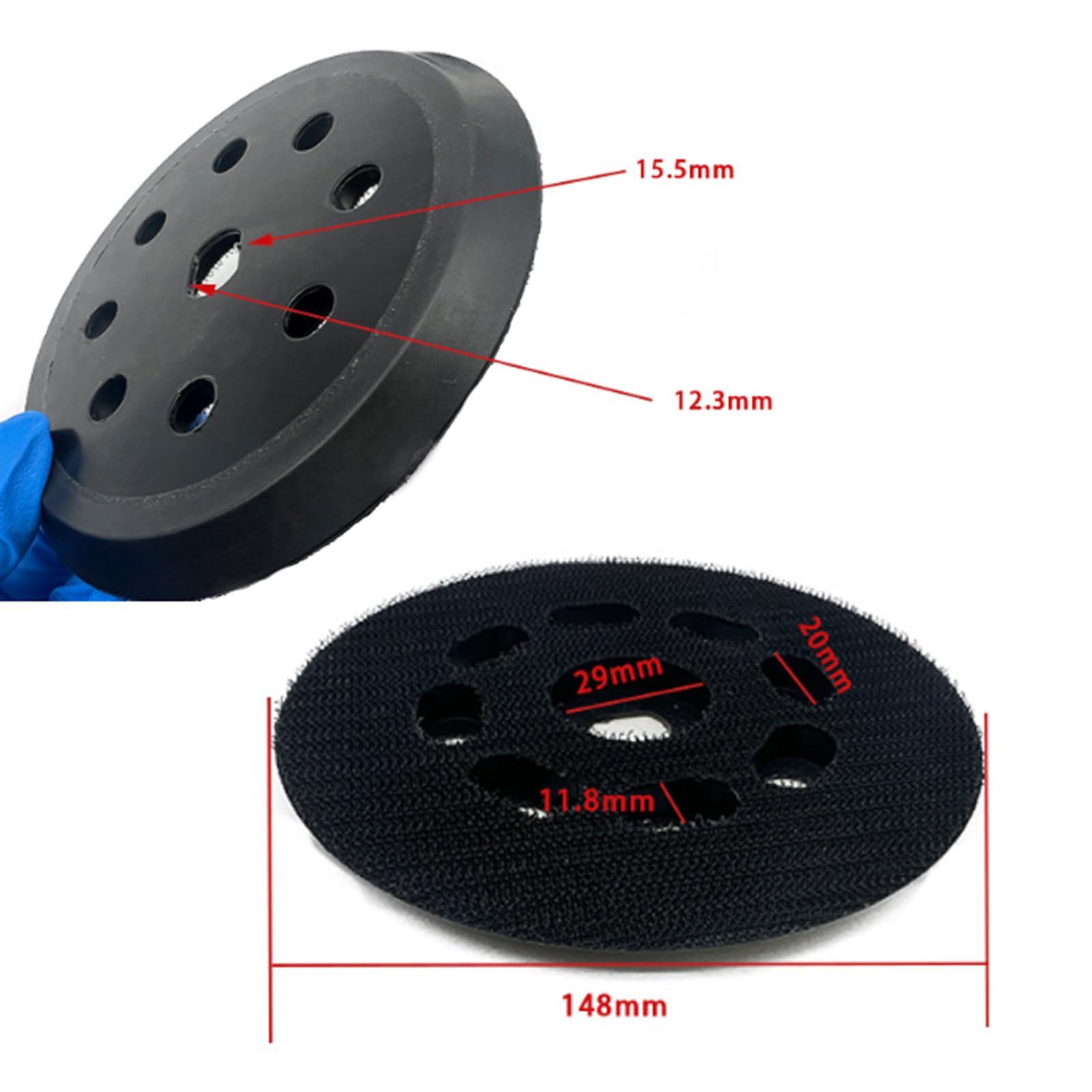 Disco de lijado de 125 mm compatible con 8 agujeros de repuesto para Black & Decker BD190 KA190E SPEC375, placa de soporte de velcro, compatible con lijadora orbital, alta durabilidad