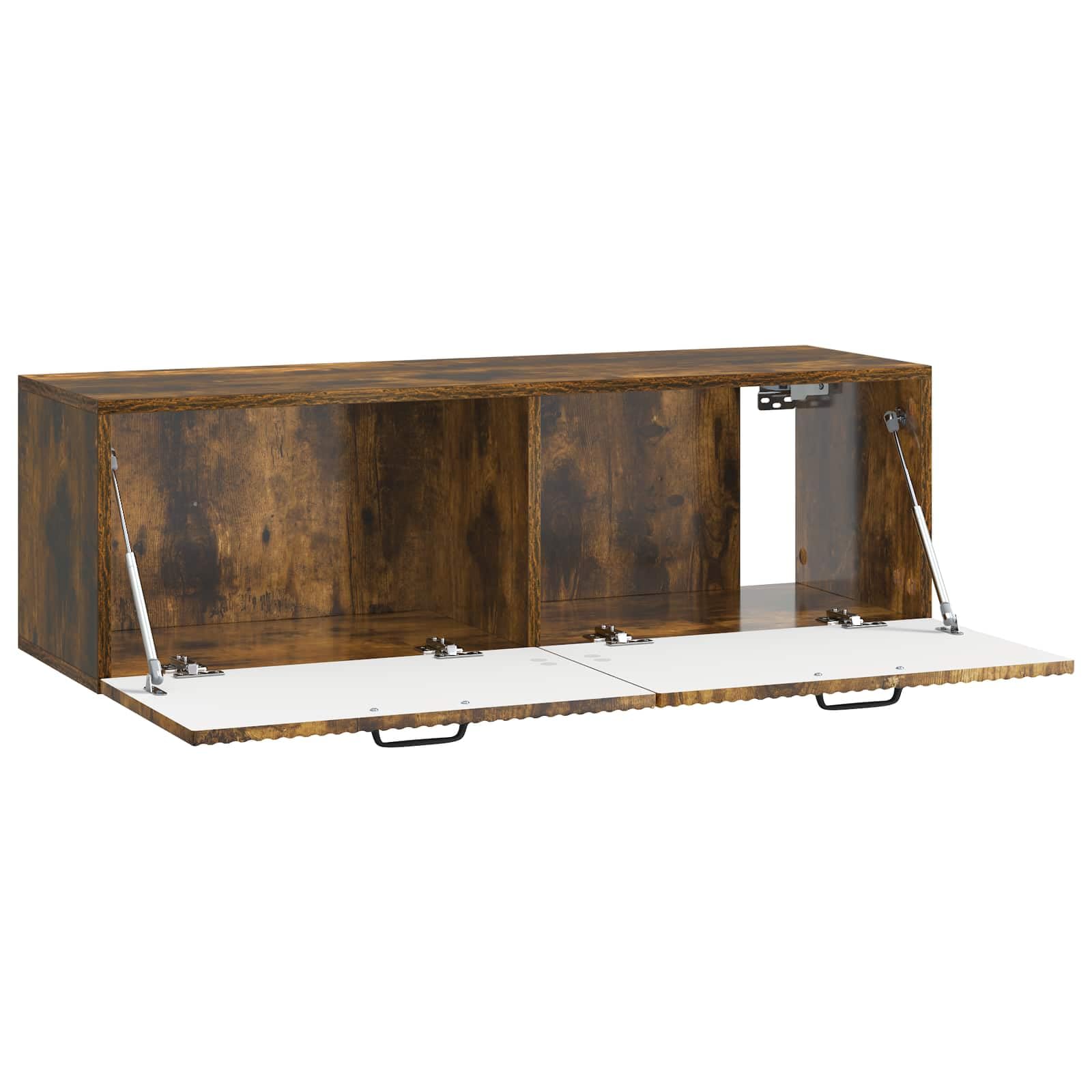 Mobile basso per TV, montaggio a parete, rovere affumicato, 98 x 31 x 30 cm | Mensola sospesa salvaspazio per soggiorno e camera da letto con 2 ante a ribalta e robusto materiale in legno fino a 60 kg.