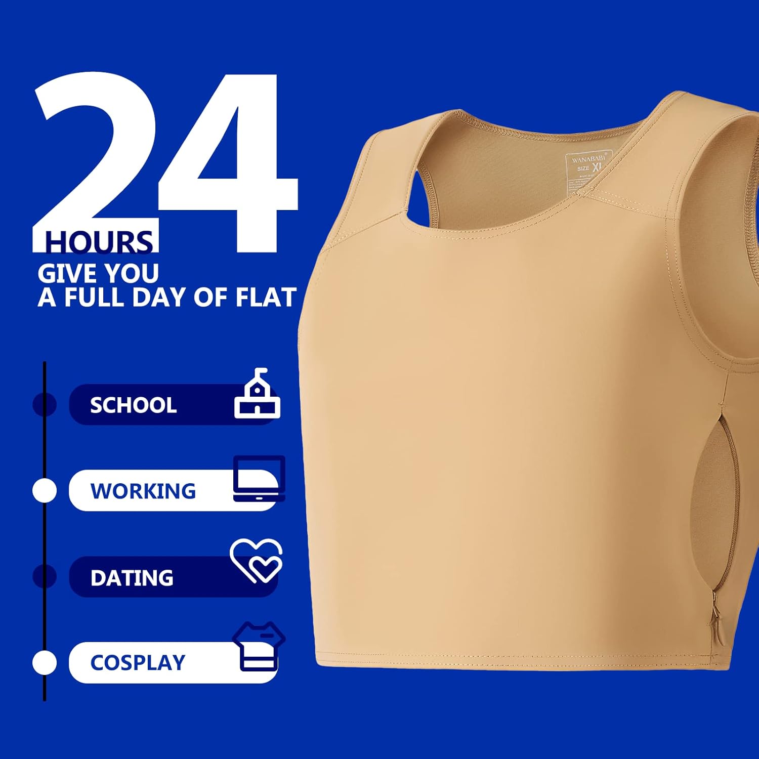 Wonababi Patented Side Zipper Chest Binder, Flat Pro Trans Binder with Both Side Zipper