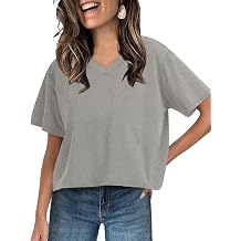 UNCLECAT Women Cropped T Shirts Short Sleeve V Neck Casual Loose Tops