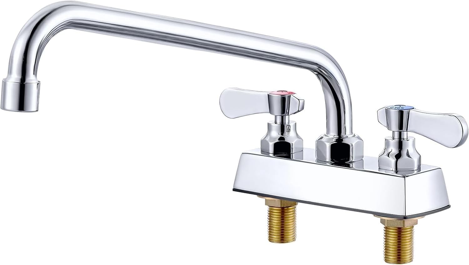 Commercial Bar Sink Faucet 12" Swivel Spout,Utility Sink Faucet 4" Center,Brass Construction Chrome Polished, Deck Mount Laundry Tub Faucet, for Kitchen, Laundry, Bar,RV