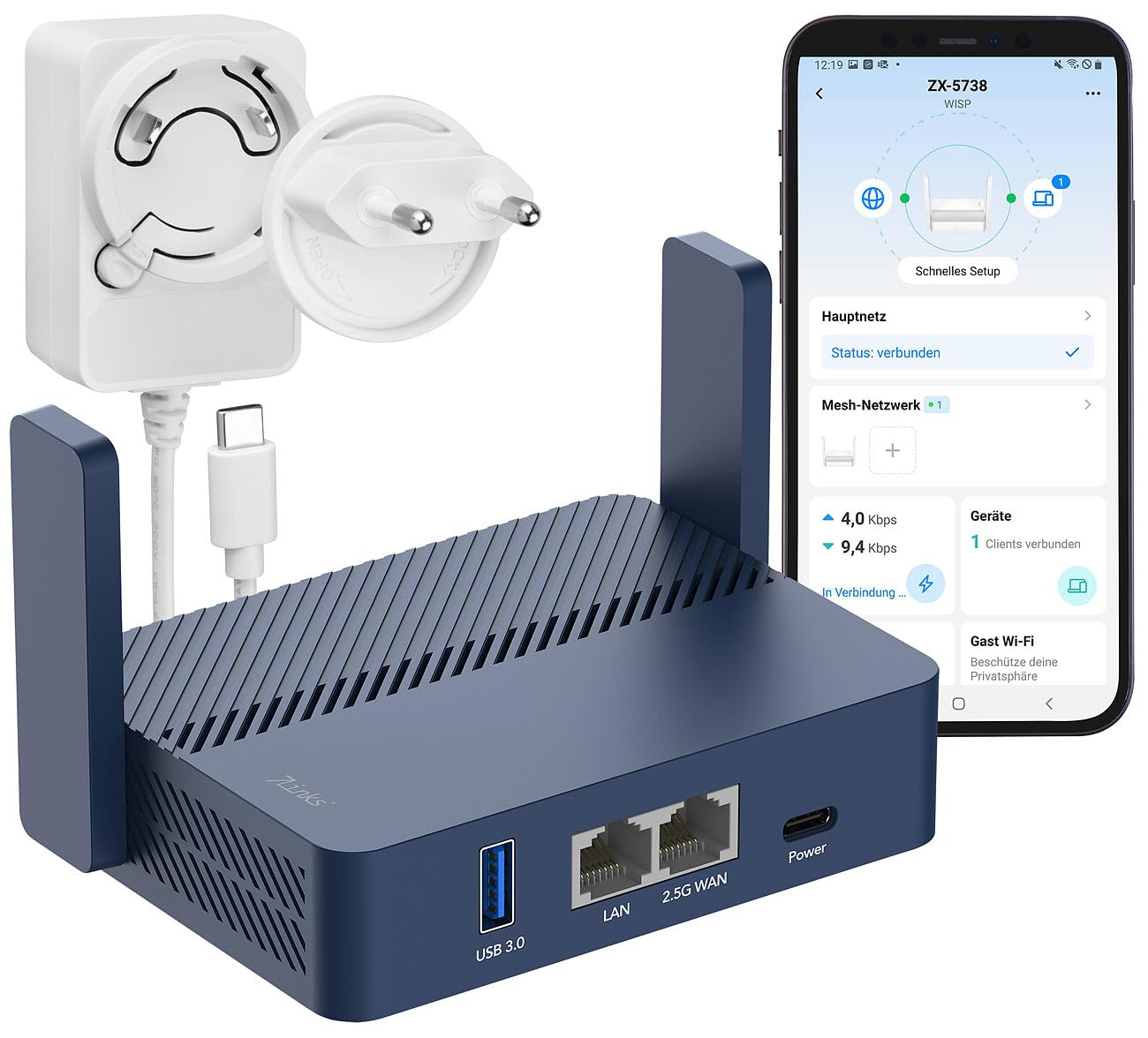 7links Mobiler Router: Dualband-WiFi-6-Reiserouter, bis 3.000 Mbit/s, WISP, Open-VPN, USB-C (Travel Router, WLAN für unterwegs, mobil)