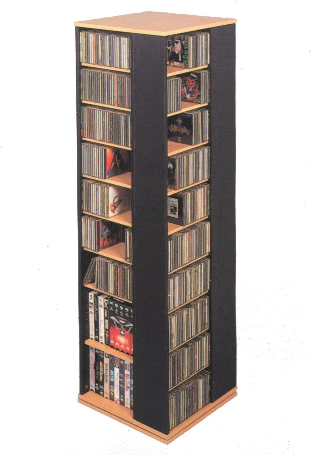 CD-1040C Revolving CD / DVD Storage Tower, Oak with Black
