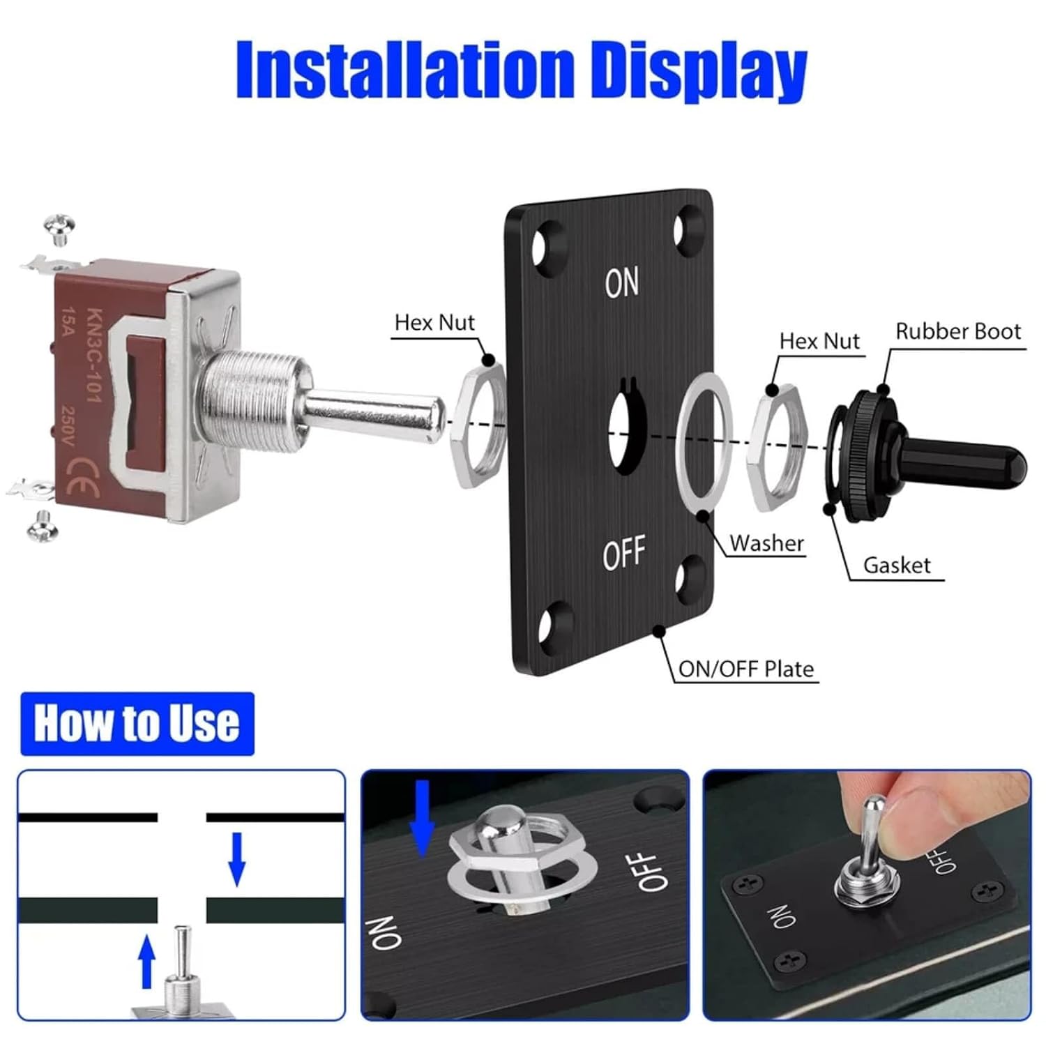 2Pcs Heavy Duty Toggle Switch 12V Waterproof Toggle Switch 2 Pin ON/Off SPST with Mounting Panel for Marine Boat Automotive