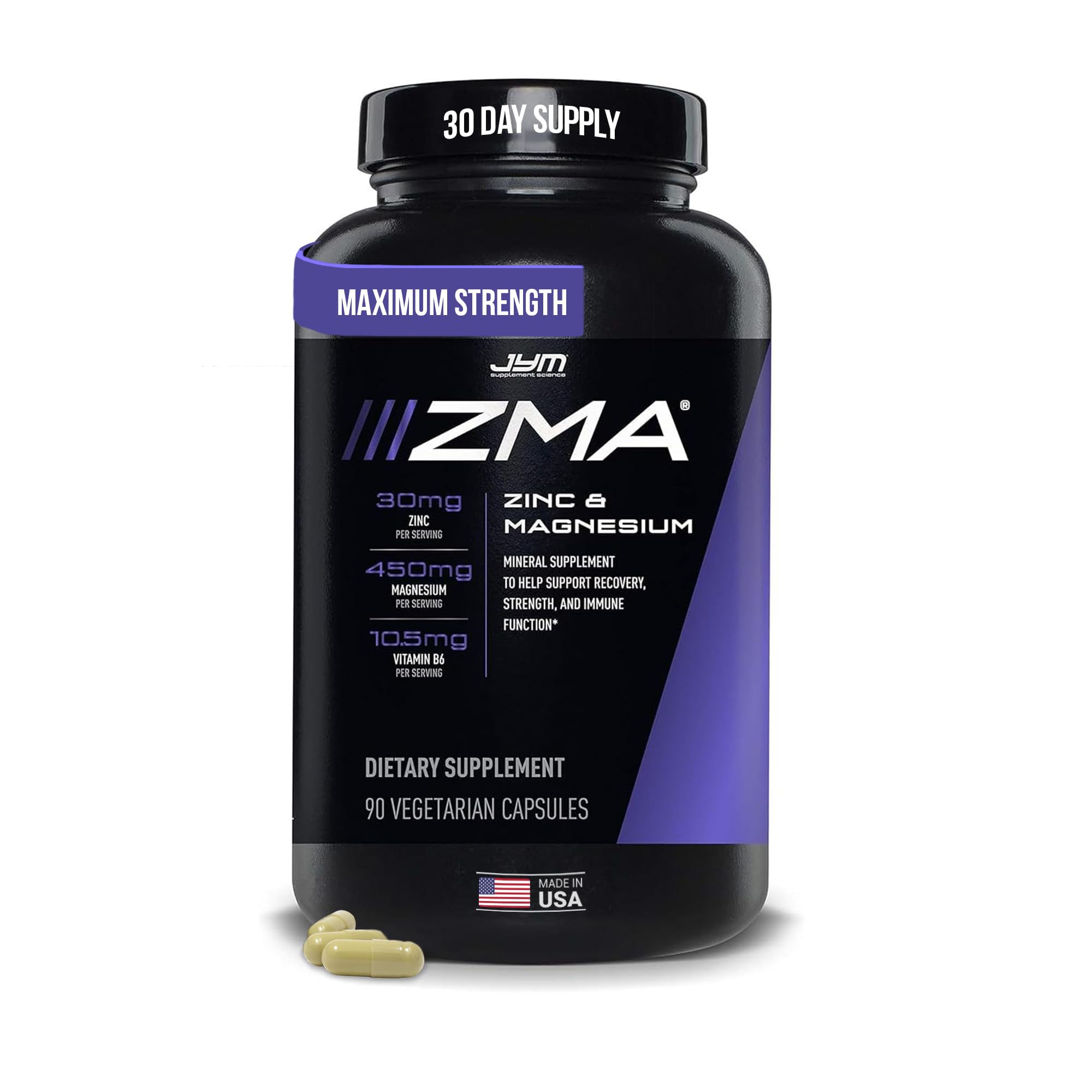ZMA JYM, Zinc & Magnesium Supplement - Zinc, Magnesium and Vitamin B6, YM Supplement Science, 90 Vegetarian Capsules