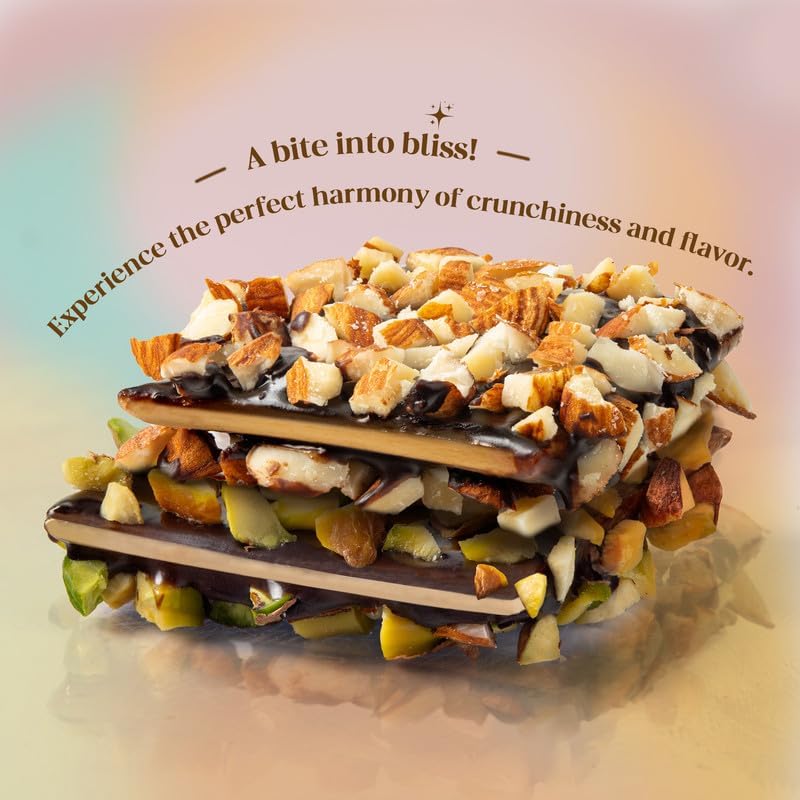 Image of Cacao Springs Assorted Brittle Collection Choco (Almonds, Cashew, Pista & Rose) - Diwali Gift Combo Choco & Nut Delicacy - Premium Diwali Gift Hamper - 8 Pieces in Each Box - 1 Box - 112gm