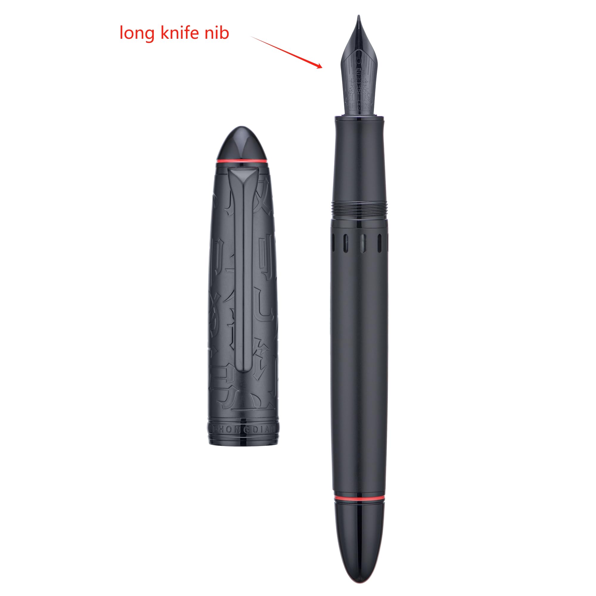 Hongdian N6 Stylo Plume à Piston en Résine en Métal Noir, Nib à lame longue noir, boîte en métal incluse