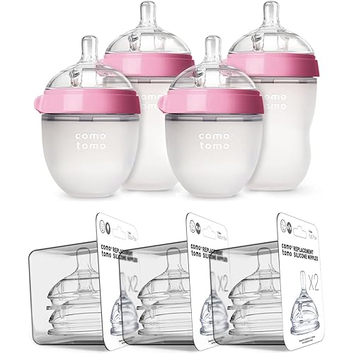 Comotomo Baby Bottle Bundle, Pink, (7 Piece Set)