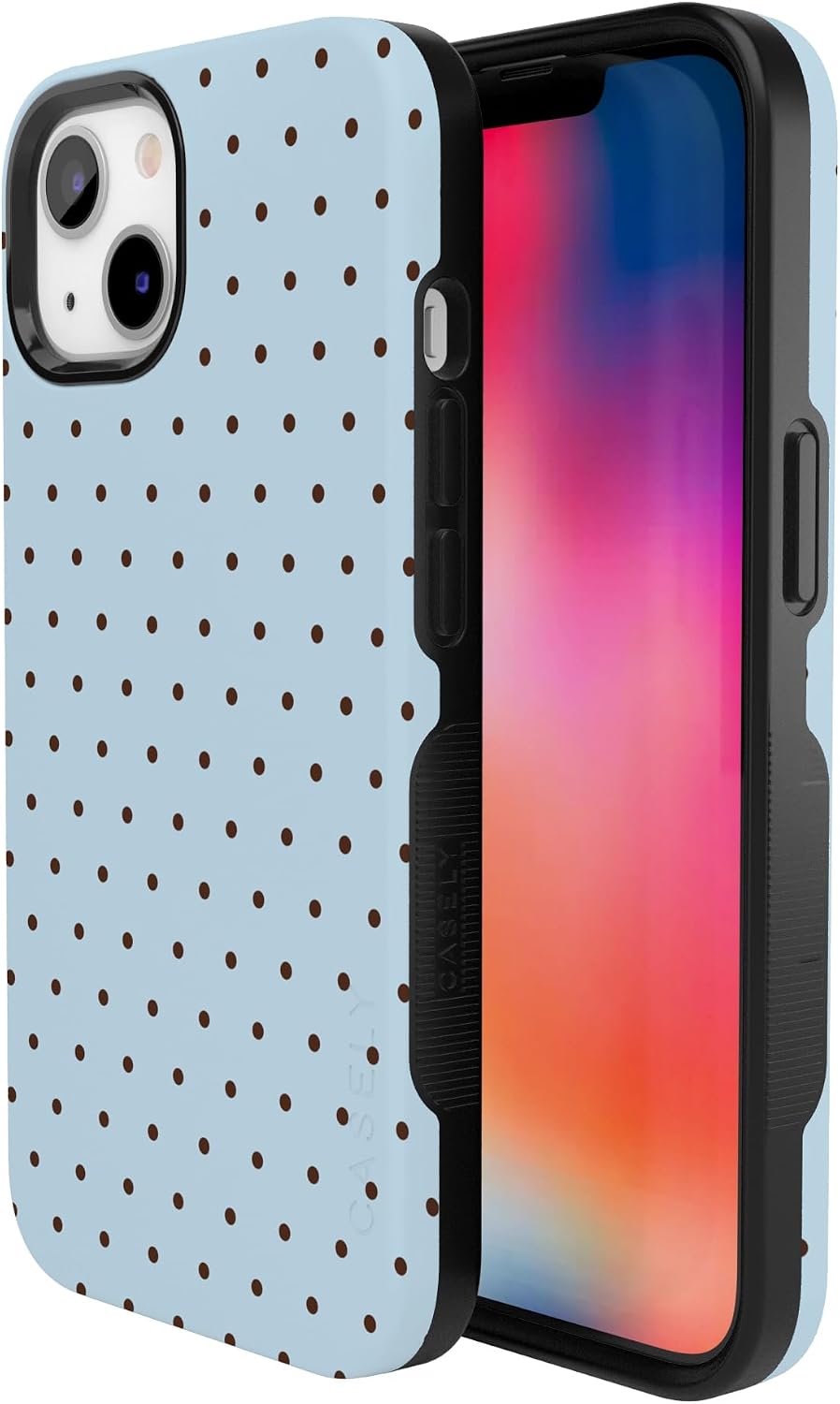 Casely iPhone 13 Case | On the Dot | Blue & Brown Polka Dot | Bold Protective Design | Compatible with MagSafe
