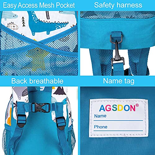 AGSDON Toddler Backpack with Leash, 9.5\" Baby Dinosaur Safety Leashes Removable Tether Bookbag