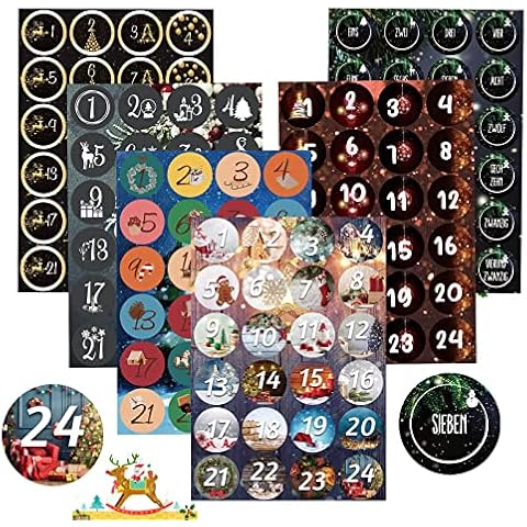 Advent Calendar Numbers Stickers, Calendar Stickers for Christmas, 6 x 24 Advent Calendar Stickers, Christmas Calendar, Numbers Stickers for Christmas for Crafts and Decorating Gifts Cover
