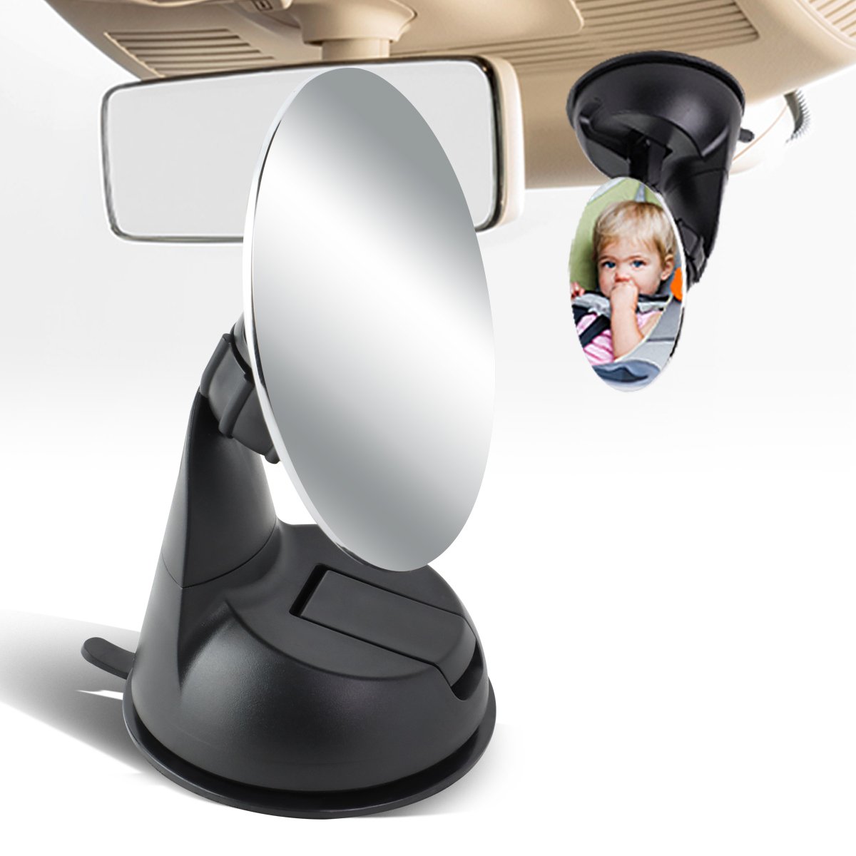 Auto Dynasty Adjustable 85mm Baby Infant Round Back Seat Mirror Rear View Monitor + Suction Cup Mounted Base