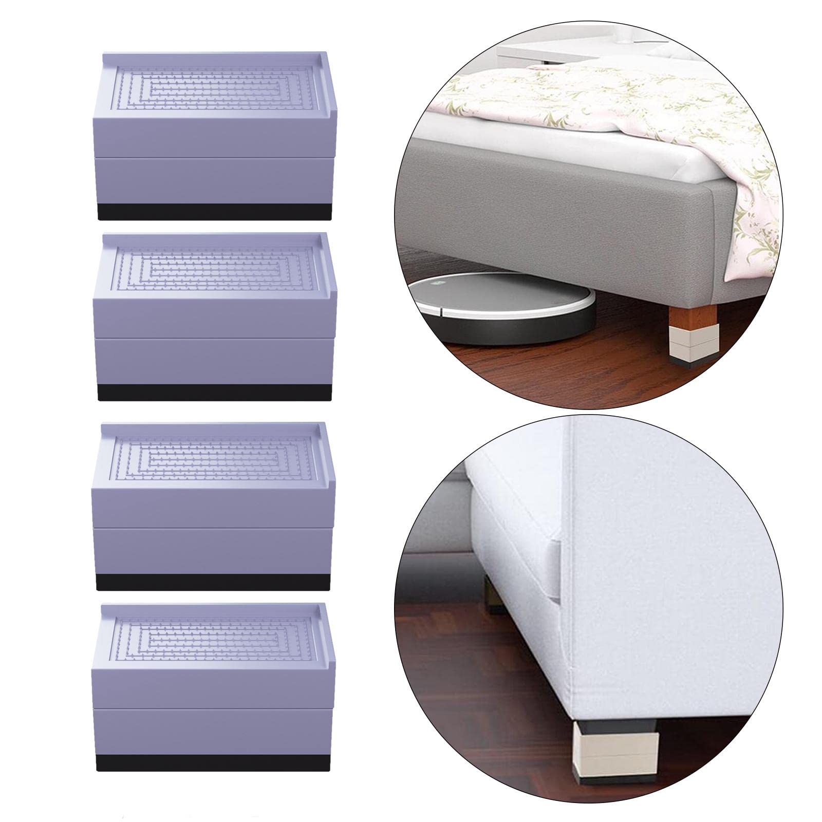 4 Piezas de Patas de Muebles, Patas Cuadradas Negras para Muebles, Protectores de Suelo, Elevadores de Cama Resistentes, Gris Grande, Individual