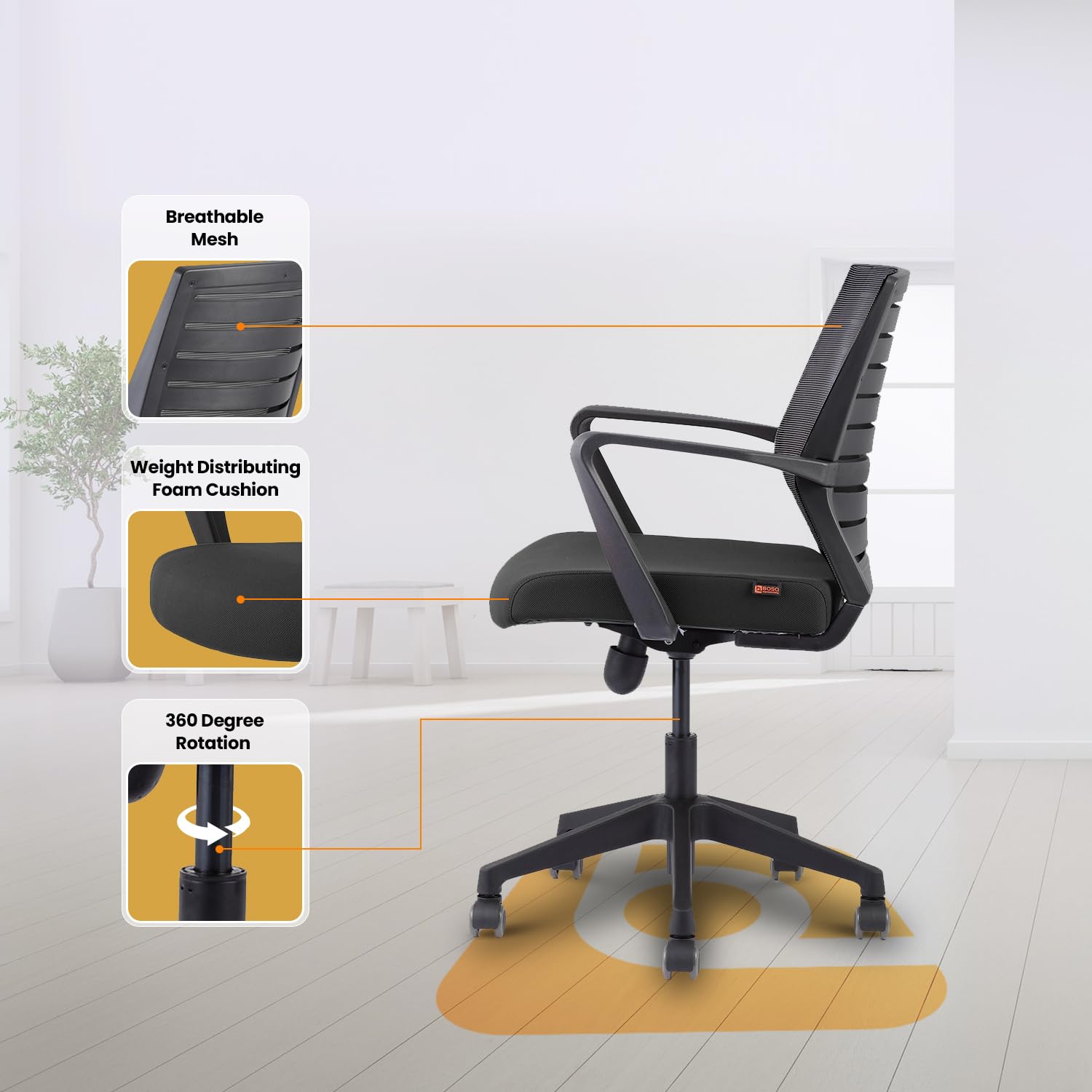 Bosq Mid Back Home Office Desk Chair Ergonomic Design Center