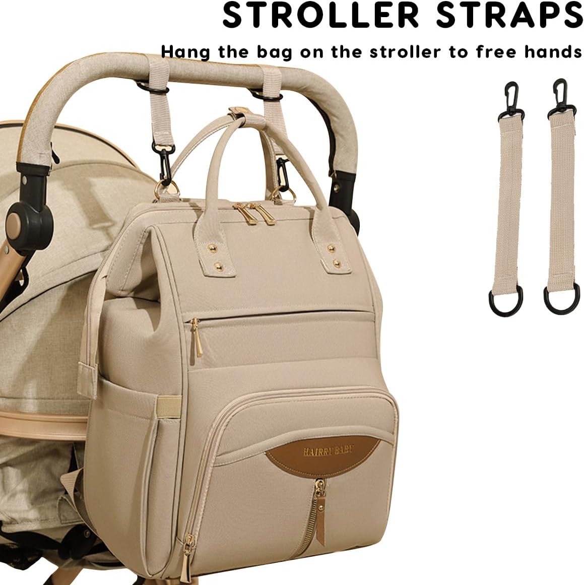 Portable Multifunctional Diaper Backpack,Large Capacity Travel Nappy Changing Bag Mummy Bag with Stroller Straps(Apricot)