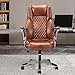 REFICCER Brown Leather Office Chair with Flip up Arms, High Back Ergonomic Executive Office Chairs with Wheels, 90-120° Rocking Office Desk Chair with Lumbar Support, Swivel Task Chairs