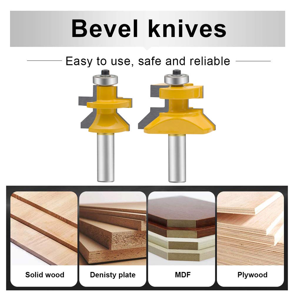 Set di punte per fresatrice da 1/2 pollice gambo 2 pezzi scanalatura a lingua pavimenti, tacca a V rivestimento pavimenti rotaia e montante set di punte per fresatrice per porta armadio ripiano bord