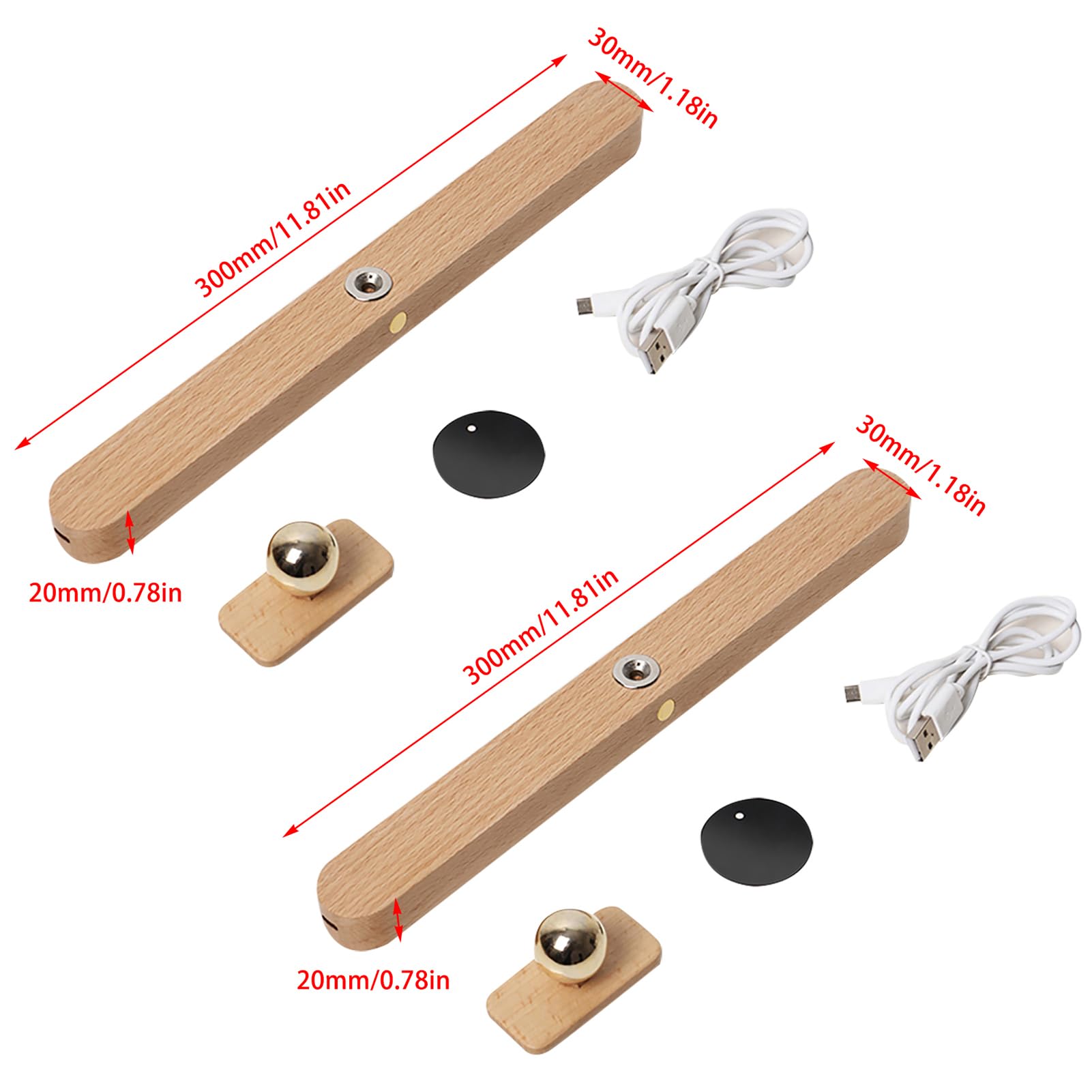 Luz LED magnética giratoria de 360°, funciona con pilas, recargable por USB, luz nocturna LED regulable para luz de lectura, luz de maquillaje e iluminación del hogar (marrón, 2 unidades)
