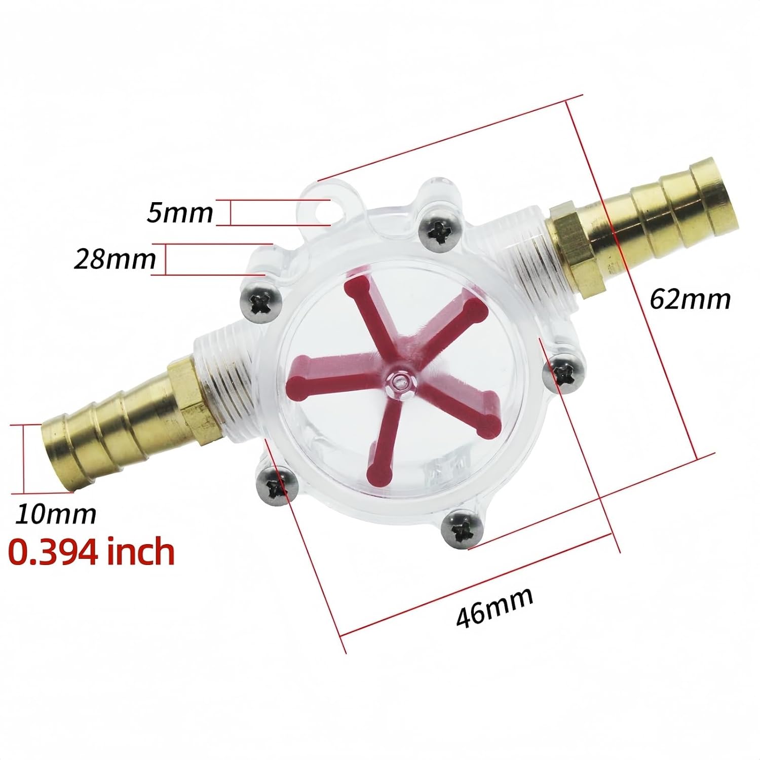 High Flow Straight Push-in Water Flow Indicator, Clear Inline Sight Glass with Rotating Impeller, Straight Insert Flow Check Meter for 6-16mm Tube, Liquid Cooling & Pump Systems,1PCS(Push-in A,10mm)
