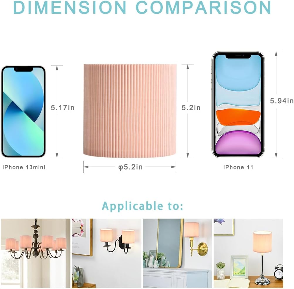 KETTE Clip-on Chandelier Fabric Lamp Shades,Set of 6,Small Drum,5.4"×5.4"×H5.2",TC fabric,Handmade,Modern Trendy Decorative,ONLY FOR CANDLE BULB,Pink