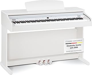 Classic Cantabile DP-50 WM E Piano Digital Piano 88 Tasten mit Hammermechanik, 14 Voices, Kopfhöreranschlüsse, USB, 3 Pedale, Notenhalter - Klavier ist perfekt geeignet für Anfänger - weiß matt