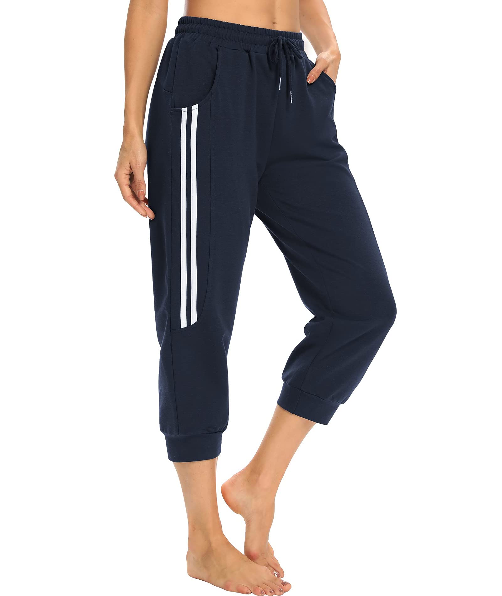 KaiDi Women's Capri Sweatpants Casual Capri Pants with Pockets Capri Joggers Capri Yoga Pants Drawstring Workout Sweatpants
