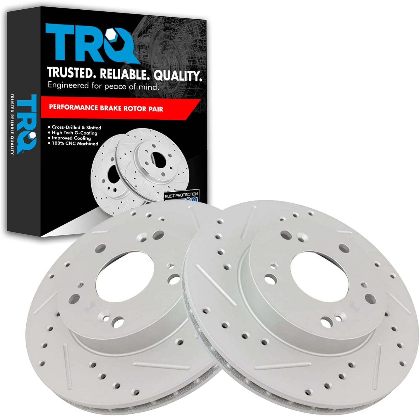 TRQ Front Performance Brake Rotors Set Premium G-Coated Cross Drilled & Slotted Compatible with 2002-2006 Acura RSX 2004-2011 Honda Civic 2011-2015 CR-Z
