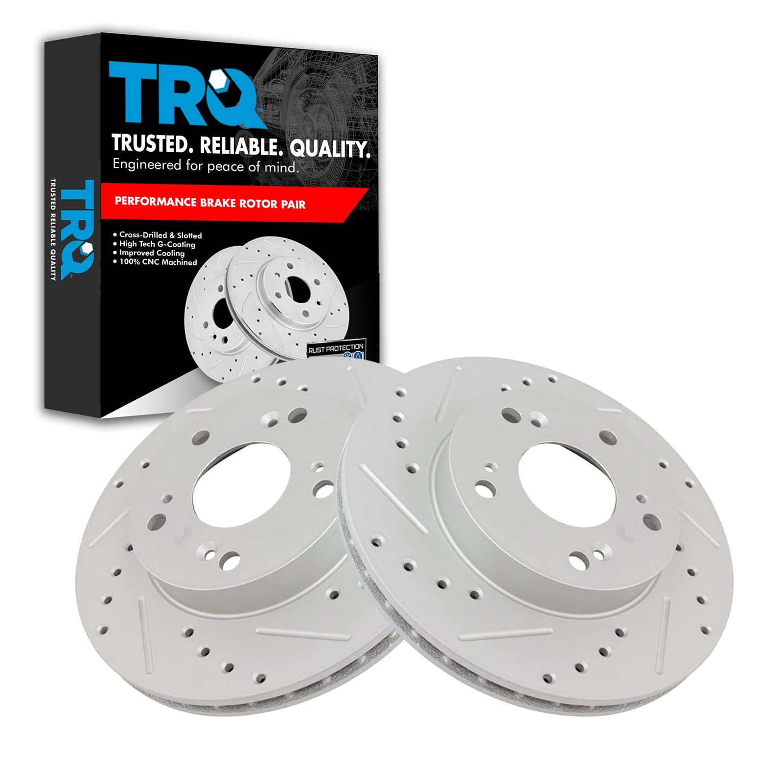 TRQ Front Performance Brake Rotors Set Premium G-Coated
