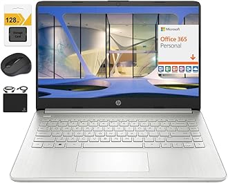 HP New 14" HD Ultra Light Thin Laptop, Quad-Core Intel Celeron Processor, 8GB RAM, 256GB (128GB eMMC+ 128GB Card), Wi-Fi, Upto 11 Hours, Windows 11 S + 1 Year Office 365+HubxcelAccessory, Silver
