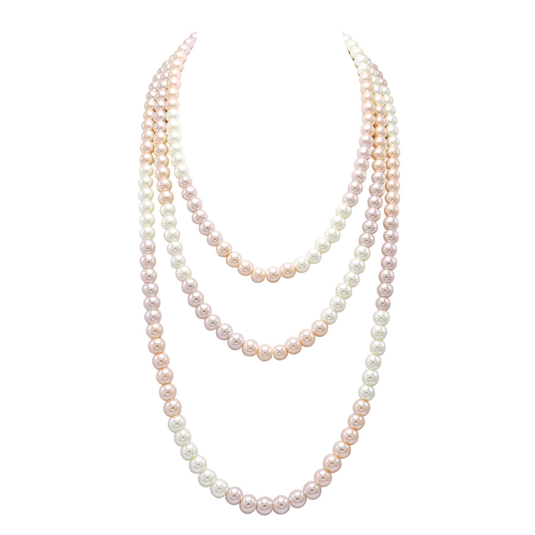Long Pearl Necklaces for Women Cream White Faux Pearl Strand Layered Necklace Costume Jewelry