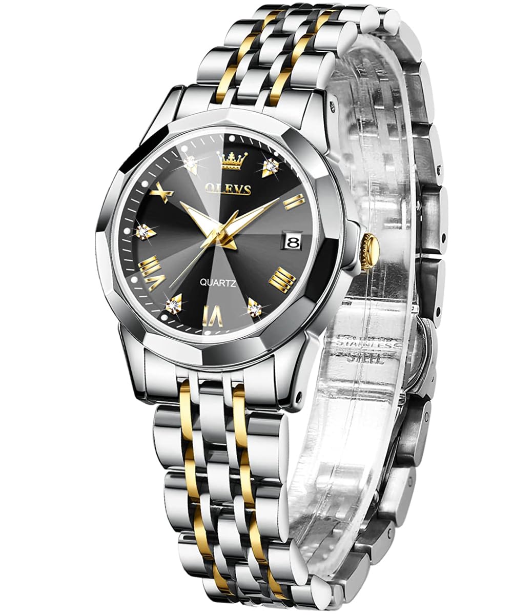 Montre Femme OLEVS Diamant – Petit Cadran Luxe Or Rose Ou Argent, Bracelet Acier Inoxydable, Étanche 30m, Date