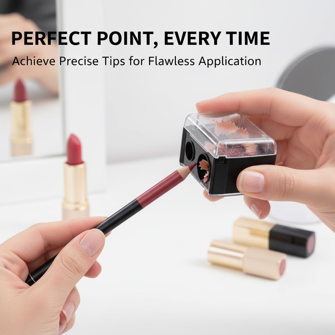Temperamatite di Bellezza, 3 pezzi, Design portatile e compatto, Universale per Matite Cosmetiche (Eyeliner, Matita Sopracciglia, Matita Labbra), Temperino Doppio 2-in-1 (Nero)