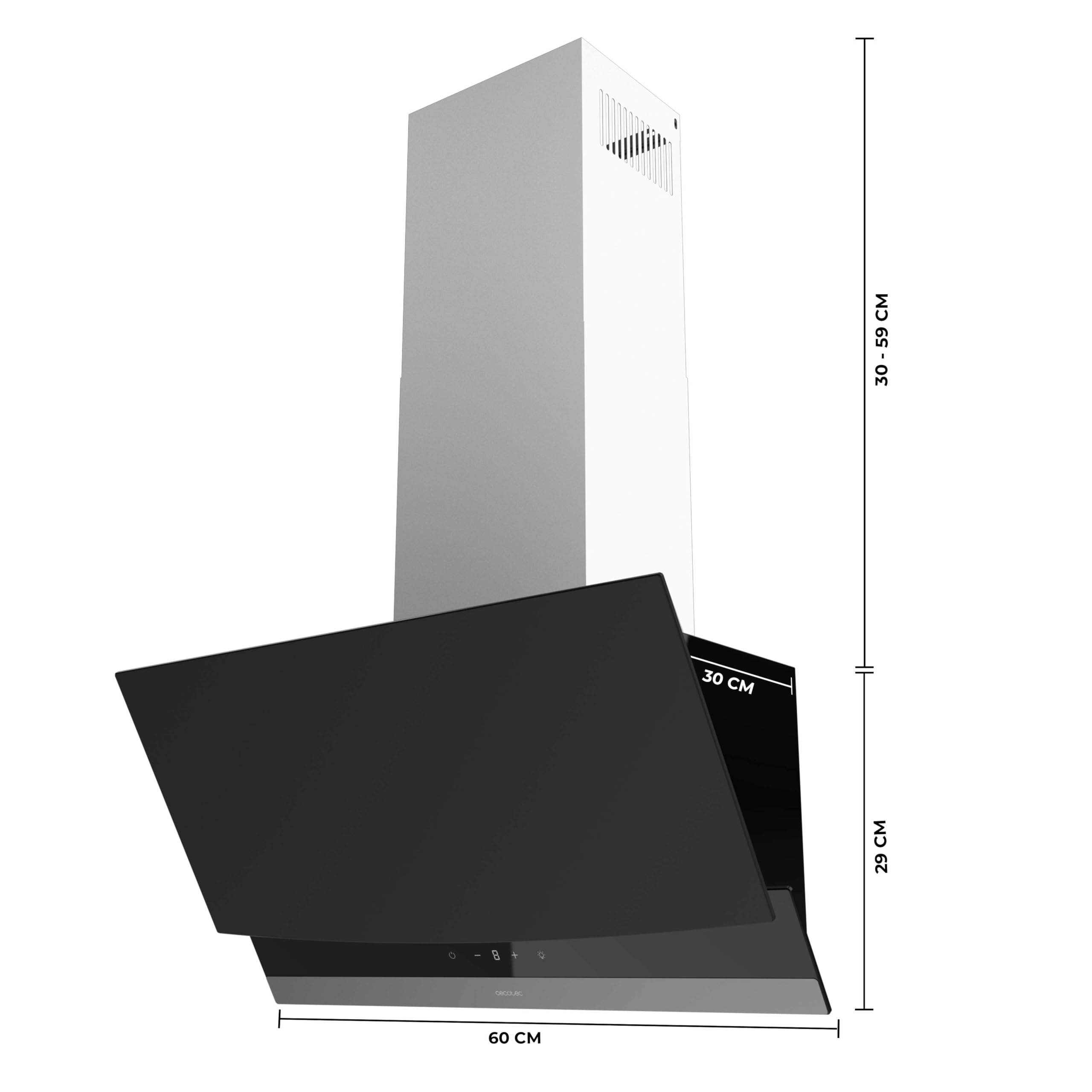 Cecotec Campana Extractora 60cm Decorativa Bolero Flux DT 604400 Matt Black A+++. Succión 416,5m³/h, 3 Velocidades, Bajo Consumo, Motor DC, Control de Movimiento y Táctil, Cristal Mate, Cuerpo Inox