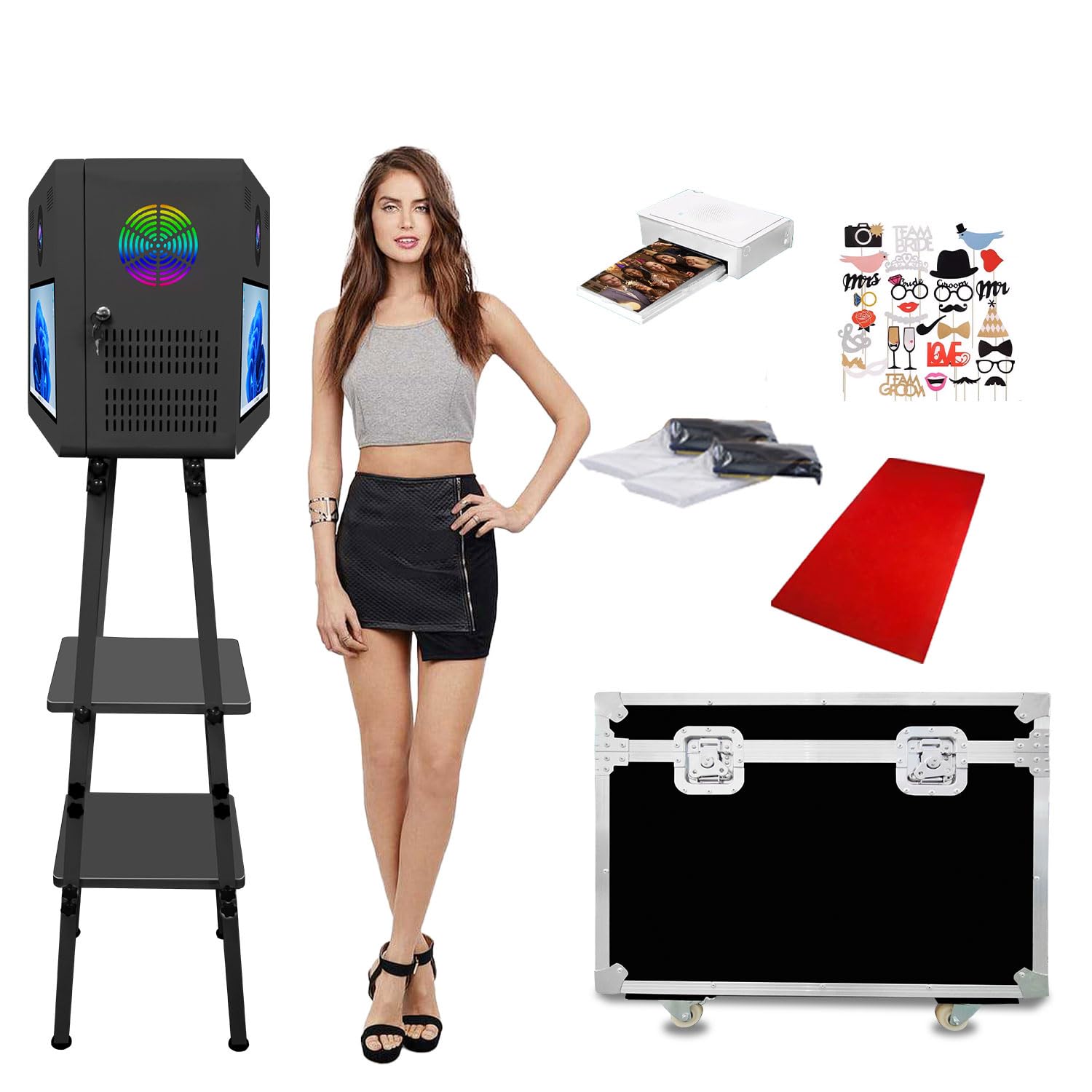 Appareil photo reflex numérique à double écran avec écran tactile de 15,6" pour selfie de fête de mariage, prend en charge la connexion de deux appareils photo et imprimante, boîte photo multifonction