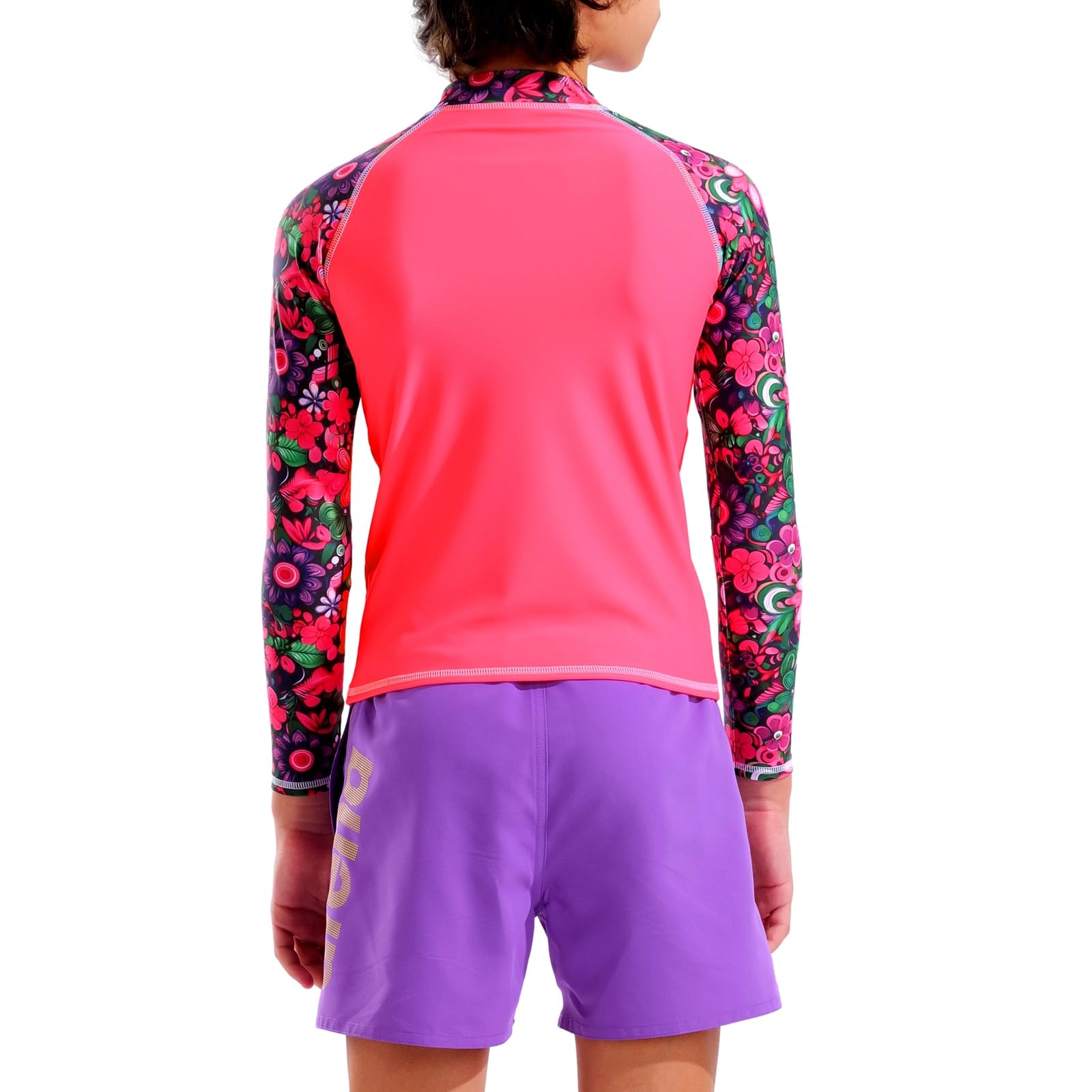 ARENA Kinder Badeshirt UV-Shirt Surfshirt Rash Vest L/S Allover, Farbe:Pink, Artikel:-960 Shocking pink/Flower, Größe:164