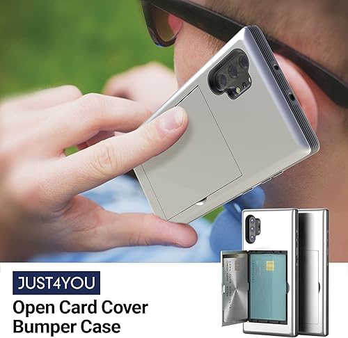 Miniatura 7 de JUST4YOU Funda para Galaxy Note 10 Plus con tarjetero Kickstand protector de doble capa de parachoques (plata) CS_BR_OC_GN10P_SR