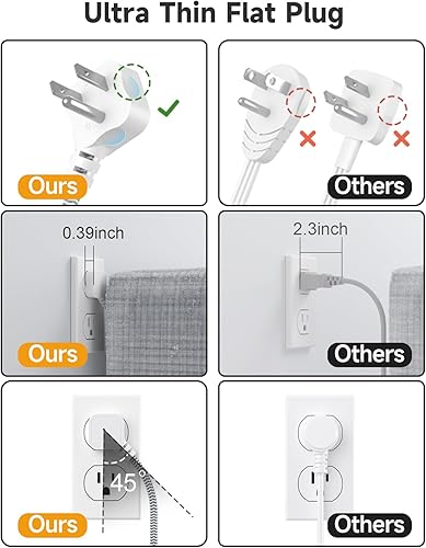 Miniatura 7 de Tira de alimentación con protector de sobretensiones de 6 USB (3 USB), cable de extensión de 10 pies con estación de carga USB de 24 W y 3 tomas,