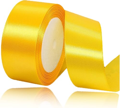 Cinta amarilla de 1-12 pulgadas x 25 yardas, cinta de satén de tela de color sólido para envolver regalos, manualidades, ramos de novia, coronas,