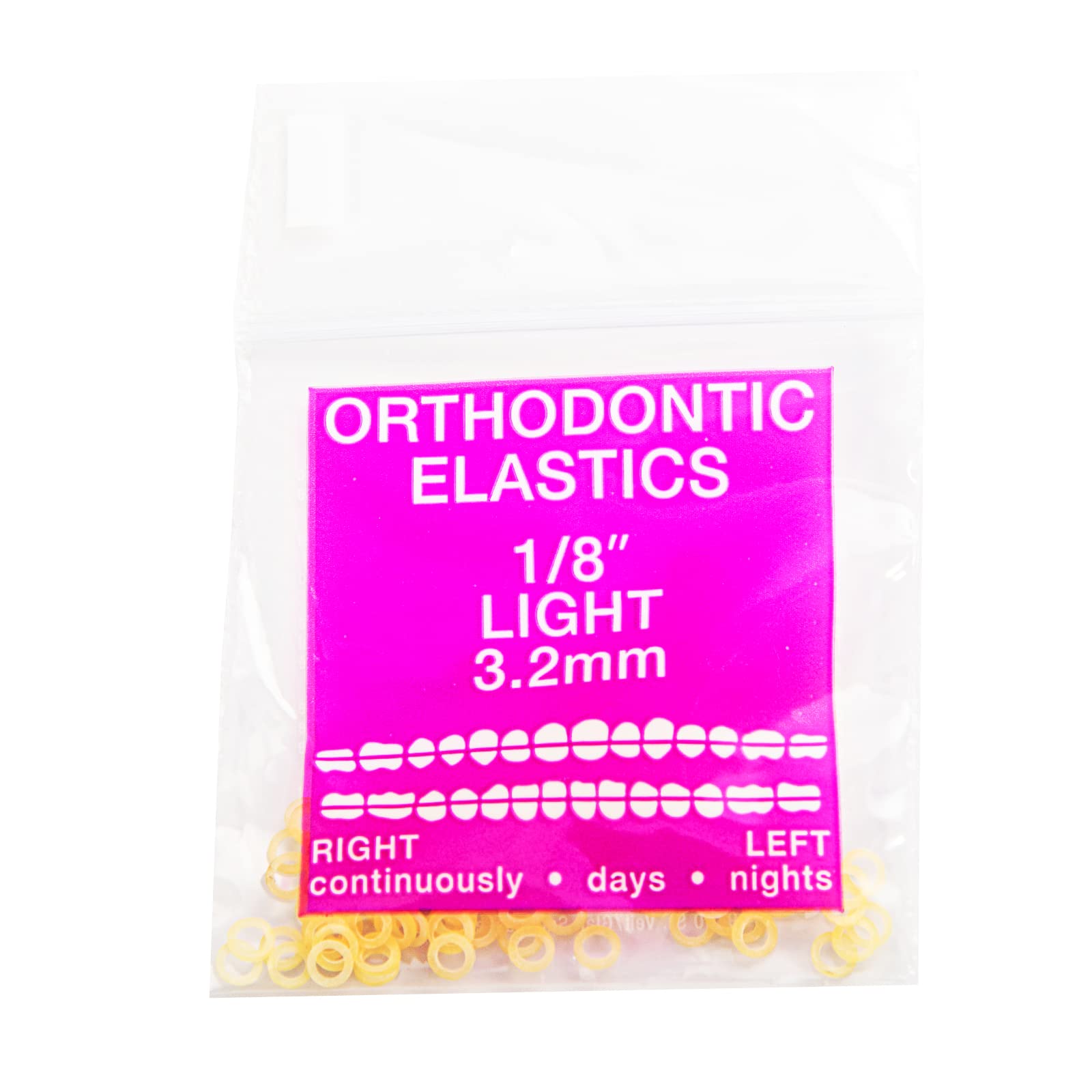 JMU Orthodontic Elastics 1/8 Light, 100 Pack Intraoral Elastic Bands Latex Dental Rubber Bands Made in USA